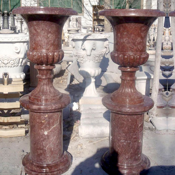 Antique red marble large garden flower pots urn in pair to sale
