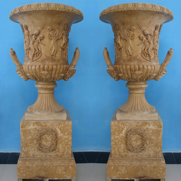 Beige marble large planters flower pots for yard decor