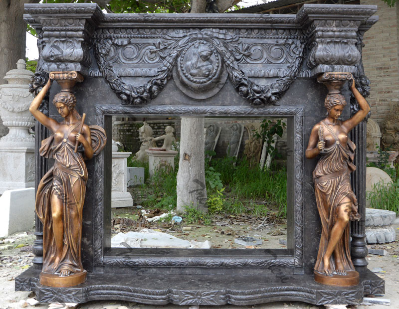 Buy antique black carved stone luxury fireplace mantel shelf for sale