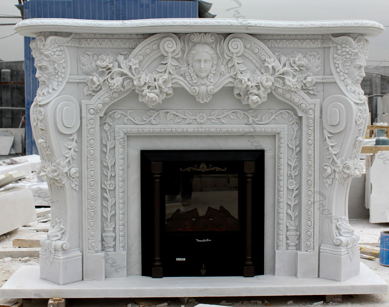 Home depot white marble carving fireplace mental surround for sale