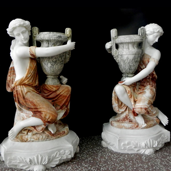Large decoration multi color marble planters with beautiful lady statues for interior home