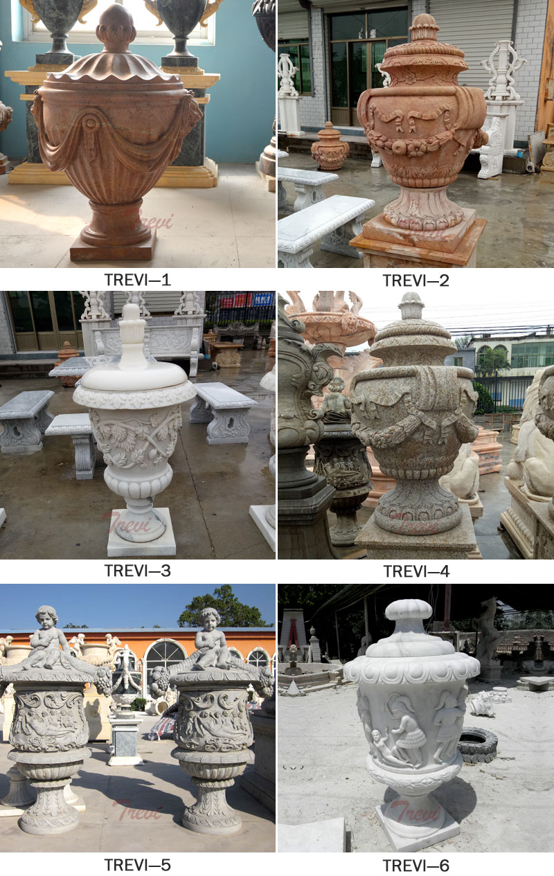 Rounded marble flower pots with hat for home interior decor designsRounded marble flower pots with hat for home interior decor designs