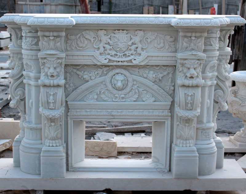White mediterranean stone fireplace mantels and surround decor