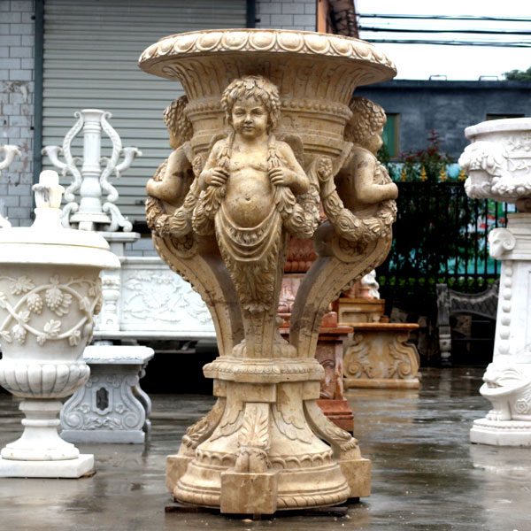 Garden decorative large antique marble planter pots with angel statues ornaments TMP-03