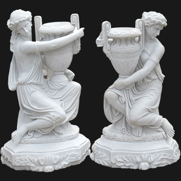 Large decoration white marble planters with beautiful lady statues for interior home TMP-04