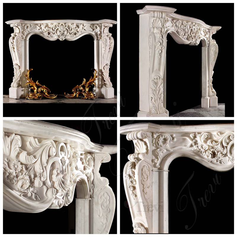 Hand Carved Classic White Marble French Fireplace Mantels