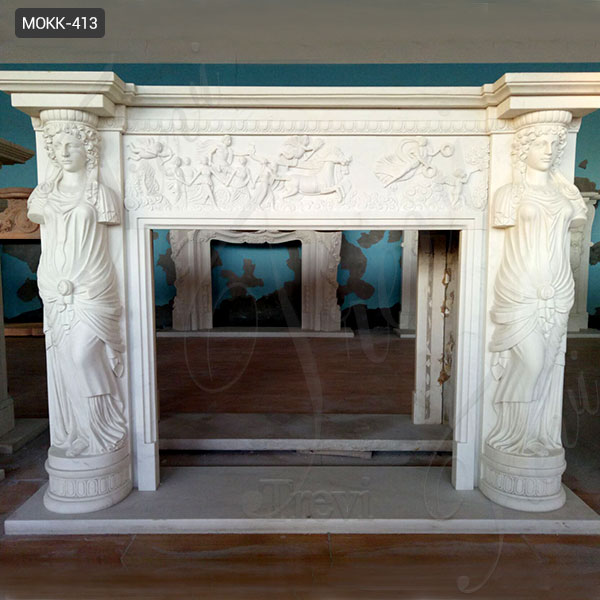 Hand Carved Decoration Marble Statuary Fireplace Mantel for Sale MOKK-413