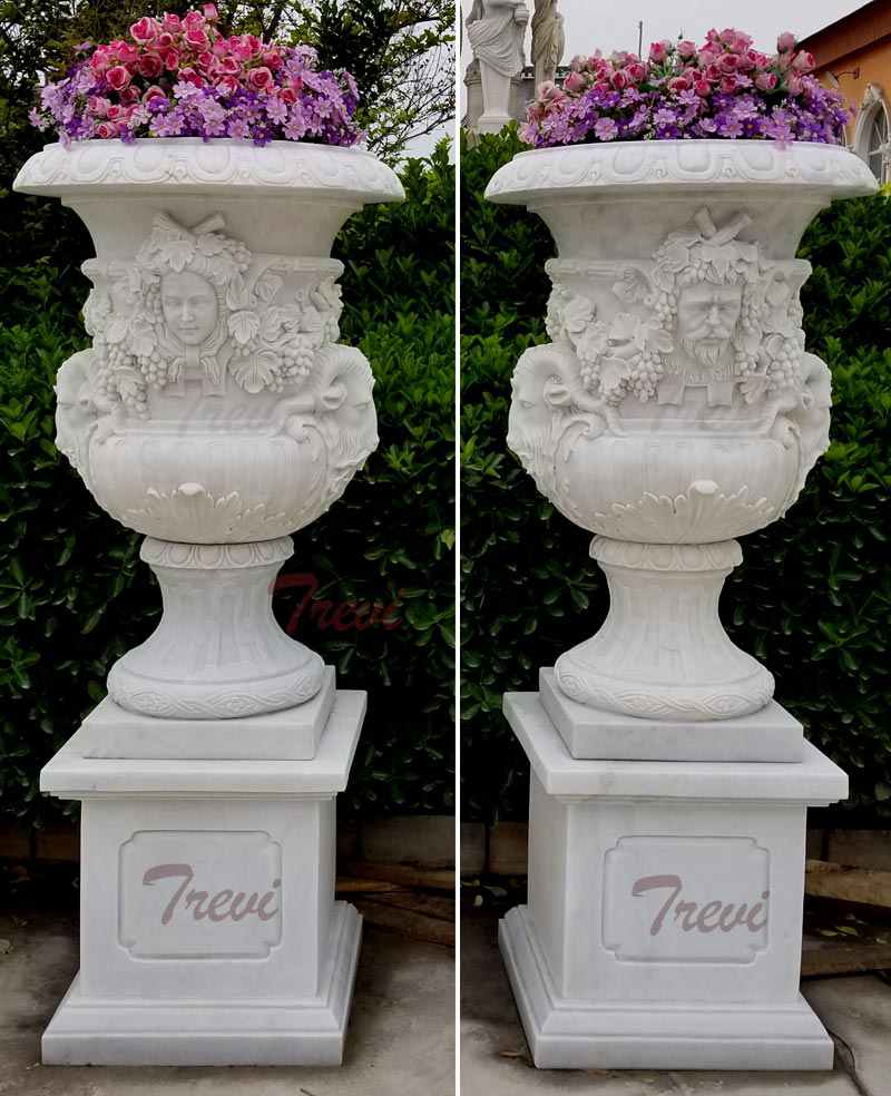 Hand Carved White Marble Planters with Figure for Garden Decor