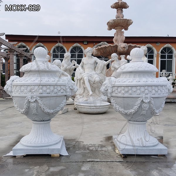 Hand Carved Decorative White Marble Flower Pots Suppliers MOKK-829