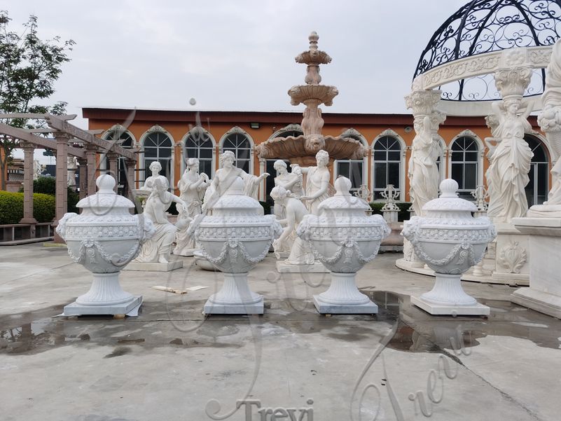 Hand Carved Decorative White Marble Flower Pots