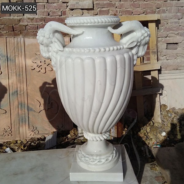 Hand Carved White Marble Garden Planters with Sheep Head for Sale MOKK-525