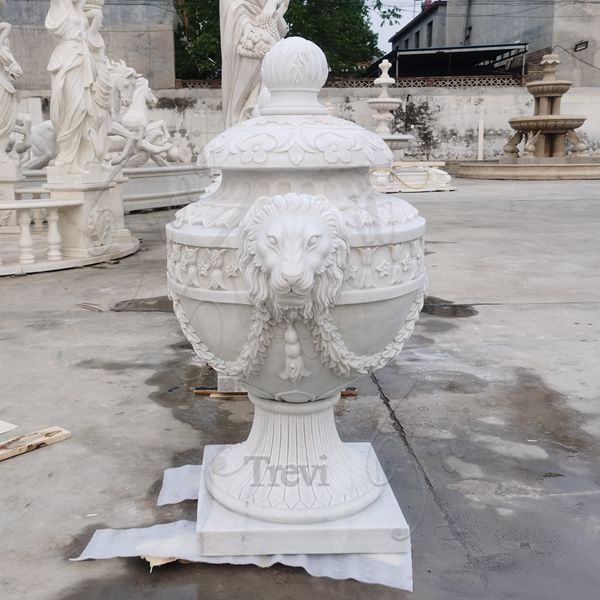 Hand Carved White Large Marble Planter Decoration for Sale MOKK-830