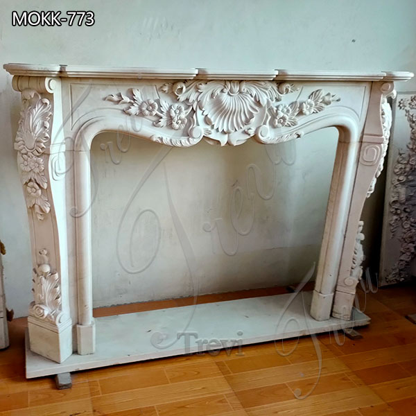 Hand Carved French White Marble Fireplace Mantel for sale MOKK-773