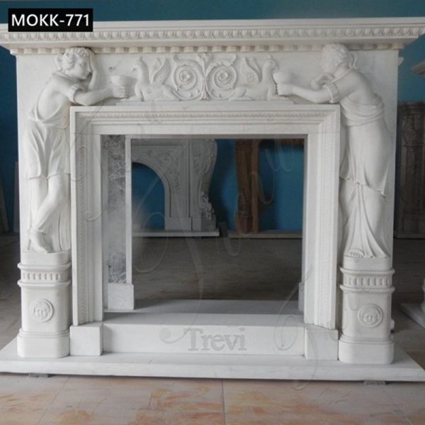 White Marble Fireplace Surround Figure and Bird Designs for Sale MOKK-771